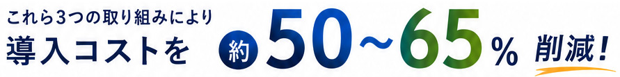 これら3つの取り組みにより導入コストを約50~65%削減!